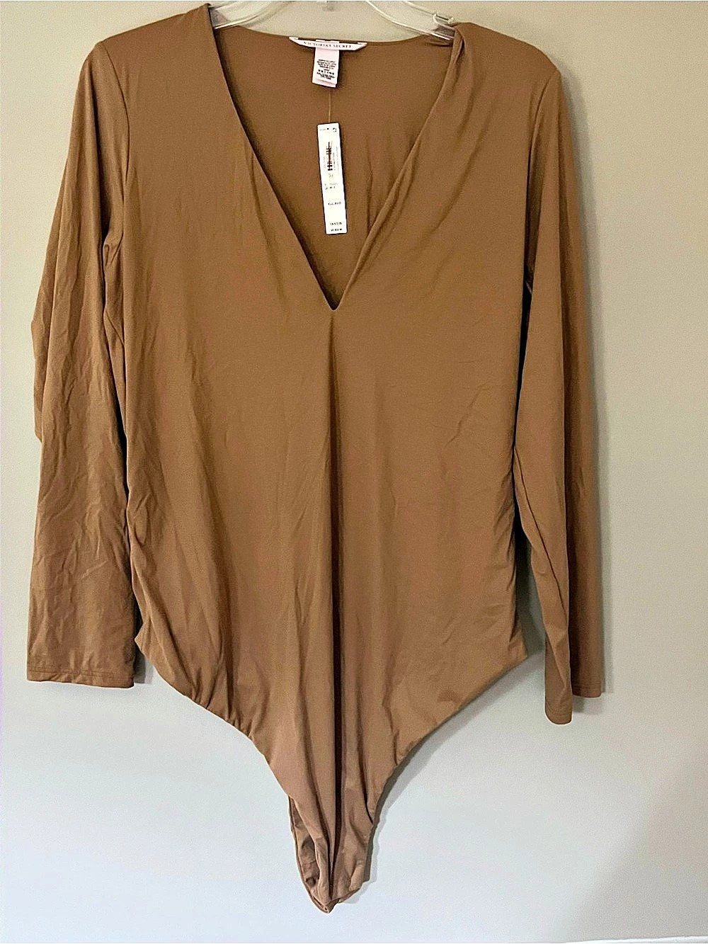 NWT Victoria’s Secret Nude Long Sleeve Deep V Neck Thong Bodysuit XXL NWT